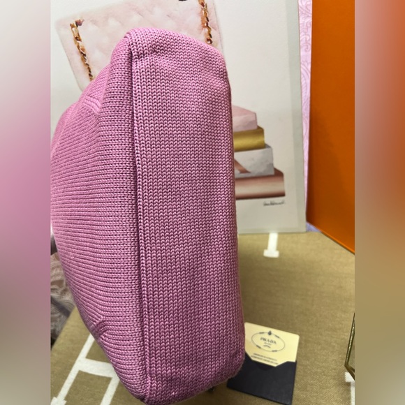 Prada Pink Wool Shoulder Tote Bag w/ Leather Trim on Handle-65AuthenticityCard - Picture 3 of 15